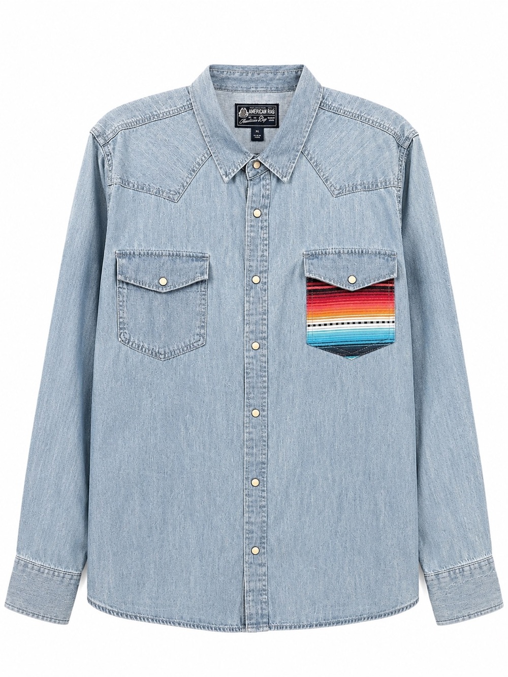 American Rag XL Chambray Western Shirt Serape Pocket Snap Front 100% Cotton